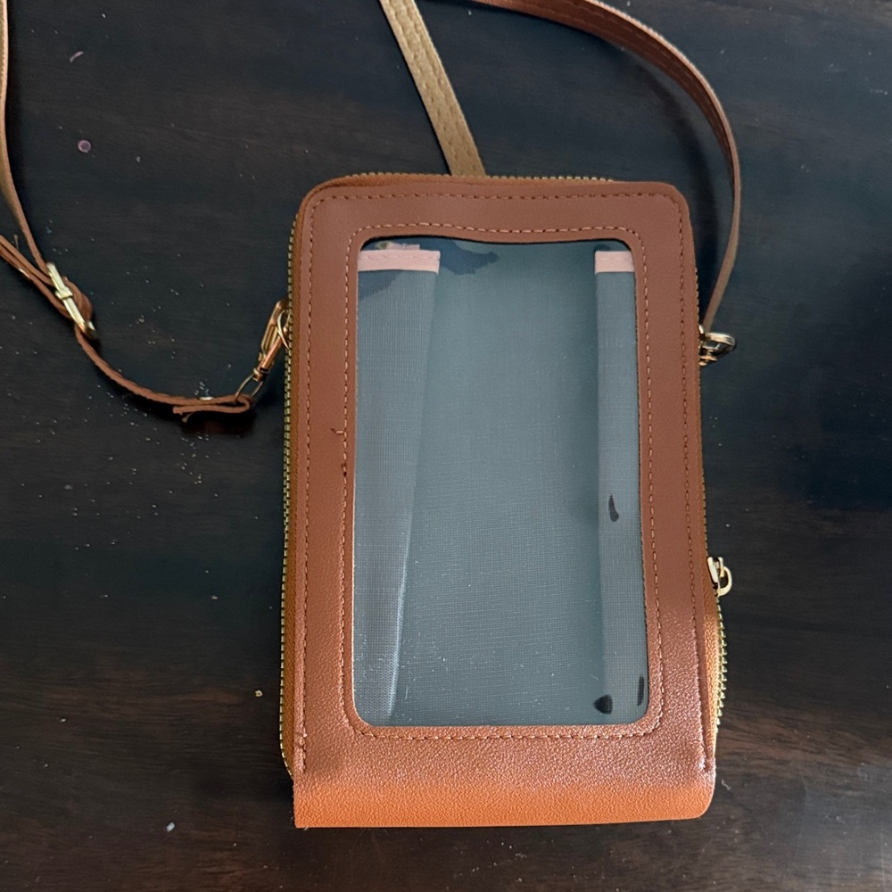 Brown Crossbody Bag with Clear Window